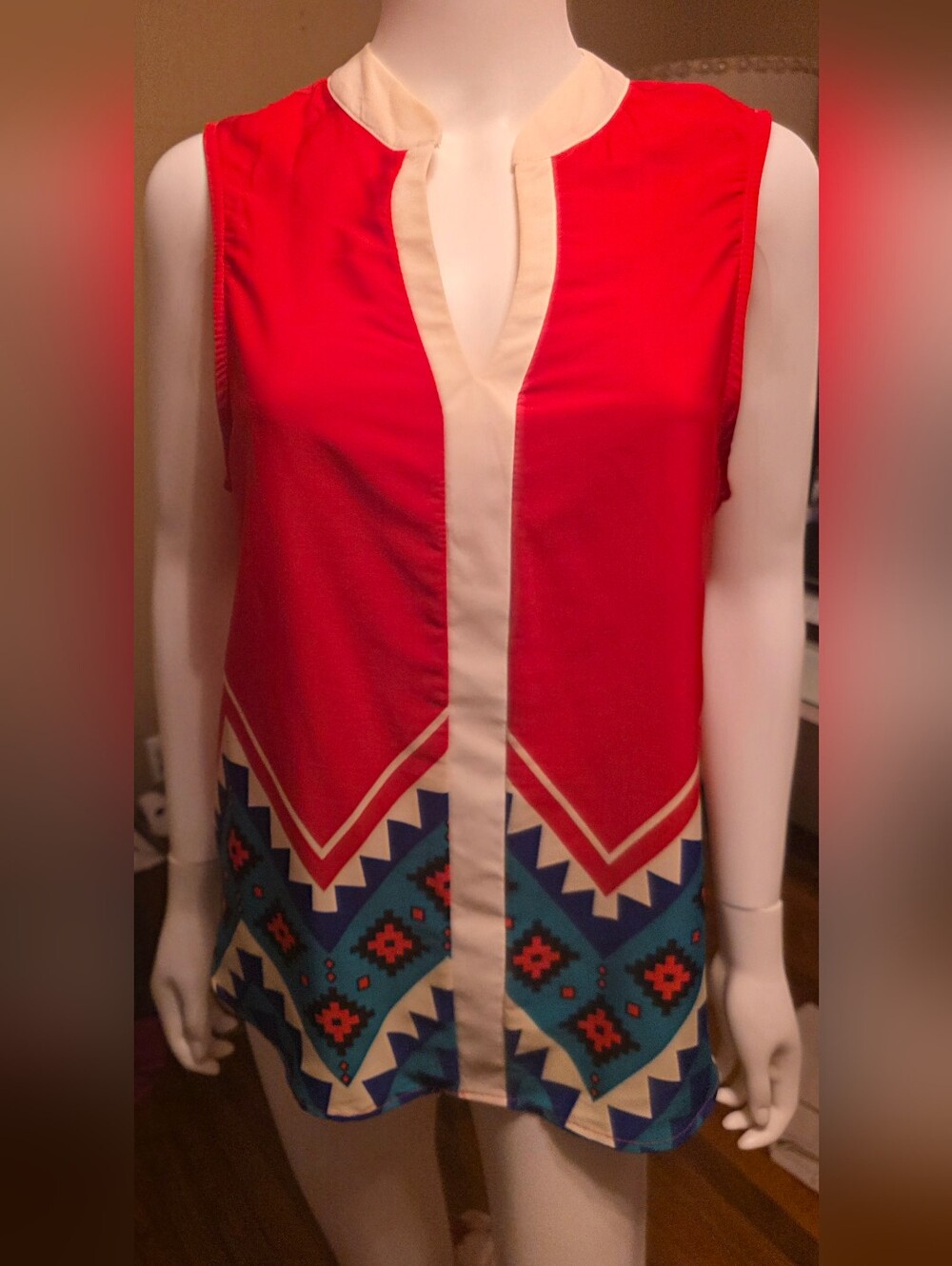 Francesca's Collections Red Patterned Top